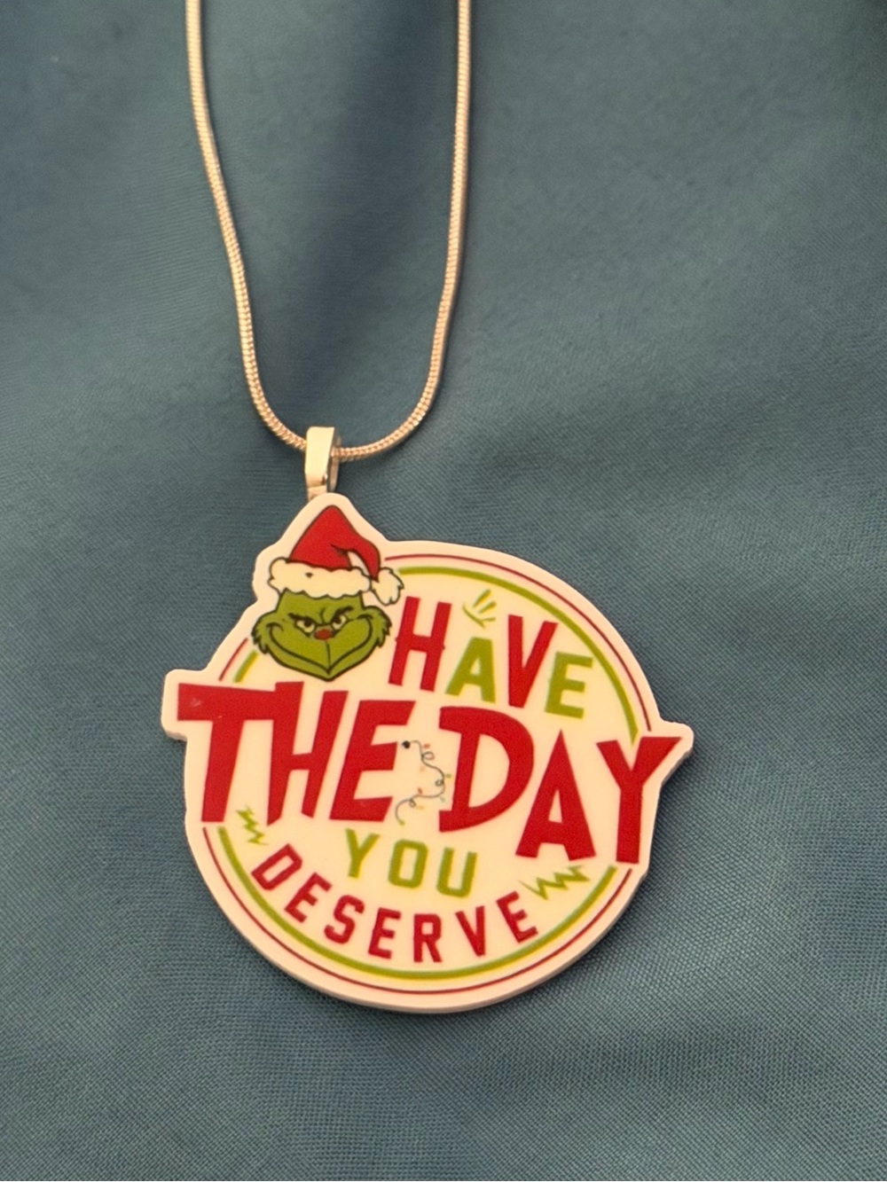 Holiday Grinch 'Have The Day You Deserve' Pendant Necklace - Red & Green